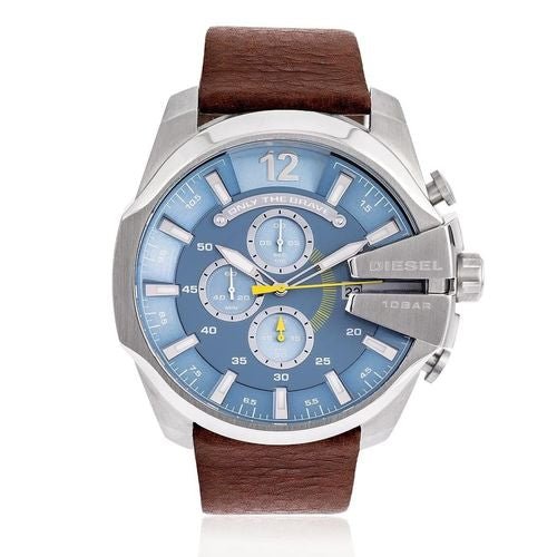 Diesel DZ4281 Mega Chief Chronograph Men's Watch – Blue Dial & Brown Leather Strap
