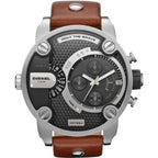 Diesel DZ7264 SBA Dual Time Men's Watch – Black Dial & Brown Leather Strap