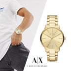 Armani Exchange Cayde AX2707 Men's Analog Watch – Gold Dial with Coordinated Gold Stainless Steel Strap