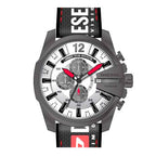 Diesel DZ4512 Mega Chief Chronograph Men's Watch – Silver Dial & Black Leather Strap