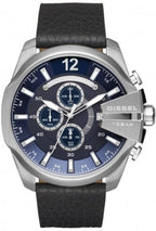 Diesel DZ4423 Mega Chief Chronograph Men's Watch – Blue Dial & Black Leather Strap
