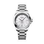 longines Conquest 34mm - White, Mother-of-Pearl w/ Diamonds on Bracelet
