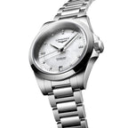 longines Conquest 34mm - White, Mother-of-Pearl w/ Diamonds on Bracelet