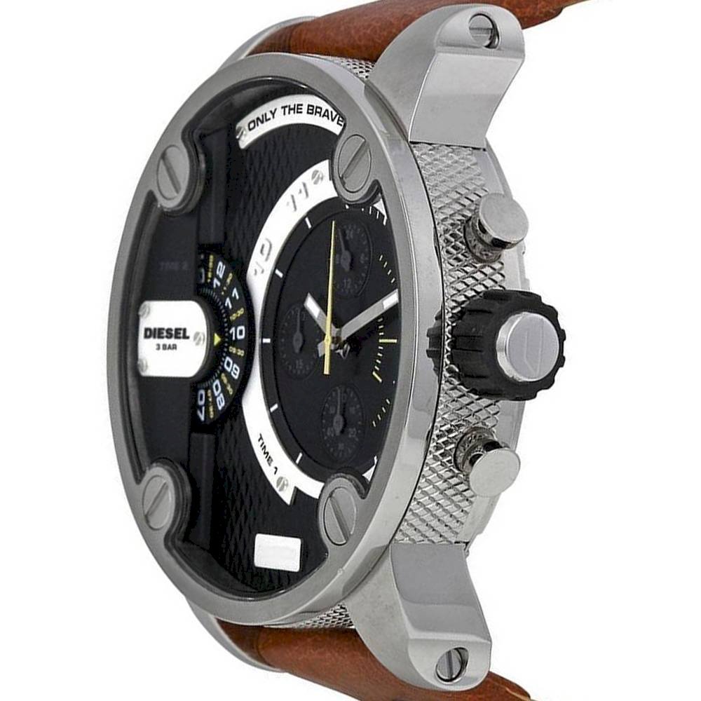 Diesel DZ7264 SBA Dual Time Men's Watch – Black Dial & Brown Leather Strap