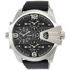 Diesel DZ7376 Uber Chief Oversized 4-Time Men's Watch – Black Dial & Black Leather Strap