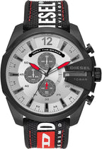 Diesel DZ4512 Mega Chief Chronograph Men's Watch – Silver Dial & Black Leather Strap