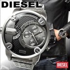 Diesel DZ7259 Little Daddy Chronograph Men's Watch – Black Dial & Silver Stainless Steel Strap