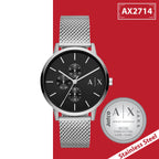 Armani Exchange Cayde AX2714 Men's Chronograph – Black Dial with Silver Mesh Stainless Steel Strap