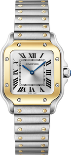 Santos De Cartier Watch | 27mm, Two-Tone Steel & 18K Yellow Gold, Steel, Silver Dial