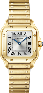 Santos De Cartier Small Model | 27mm, 18K Yellow Gold, Silver Dial