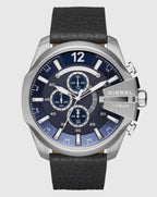 Diesel DZ4423 Mega Chief Chronograph Men's Watch – Blue Dial & Black Leather Strap