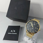 Armani Exchange Cayde AX2715 Men's Chronograph – Black Dial with Gold Mesh Stainless Steel Strap