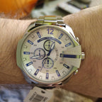 Diesel DZ4477 Mega Chief Chronograph Men's Watch – White Dial & Silver Stainless Steel Strap