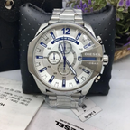 Diesel DZ4477 Mega Chief Chronograph Men's Watch – White Dial & Silver Stainless Steel Strap