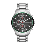 Armani Exchange Hampton AX2163 Men's Chronograph Watch – Black Dial with Silver Stainless Steel Strap
