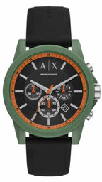 Armani Exchange Outerbanks AX1348 Men's Chronograph Watch – Black Dial with Black Silicone Strap