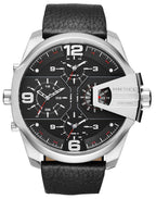 Diesel DZ7376 Uber Chief Oversized 4-Time Men's Watch – Black Dial & Black Leather Strap