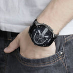 Diesel DZ7313 Mr. Daddy Chronograph Men's Watch – Black Dial & Black Leather Strap