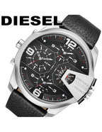 Diesel DZ7376 Uber Chief Oversized 4-Time Men's Watch – Black Dial & Black Leather Strap
