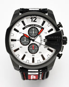 Diesel DZ4512 Mega Chief Chronograph Men's Watch – Silver Dial & Black Leather Strap