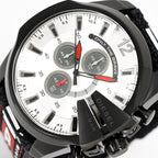 Diesel DZ4512 Mega Chief Chronograph Men's Watch – Silver Dial & Black Leather Strap