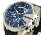 Diesel DZ4423 Mega Chief Chronograph Men's Watch – Blue Dial & Black Leather Strap