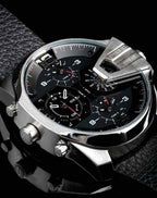 Diesel DZ7376 Uber Chief Oversized 4-Time Men's Watch – Black Dial & Black Leather Strap