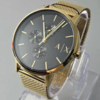 Armani Exchange Cayde AX2715 Men's Chronograph – Black Dial with Gold Mesh Stainless Steel Strap
