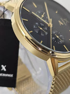 Armani Exchange Cayde AX2715 Men's Chronograph – Black Dial with Gold Mesh Stainless Steel Strap