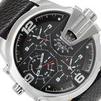 Diesel DZ7376 Uber Chief Oversized 4-Time Men's Watch – Black Dial & Black Leather Strap
