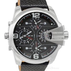 Diesel DZ7376 Uber Chief Oversized 4-Time Men's Watch – Black Dial & Black Leather Strap